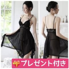 セクシー ベビードール ランジェリー　黒　スリップ 下着　レース　花 ブラックのサムネイル