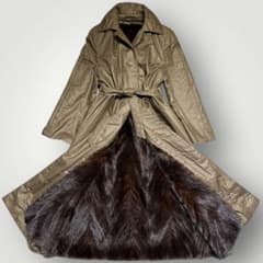 毛皮 ロングコート デミバフミンク ライナー 本毛皮 ベルト カーキ系