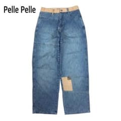 90s Pelle Pelle 와이드 데님 팬츠 가죽 패치 인디고