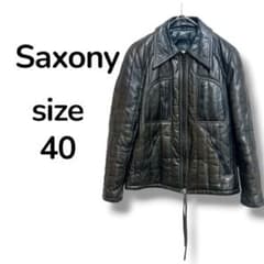 Saxony レザージャケット 革ジャン ヴィンテージ 黒 渋め 古着 40