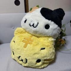希少 かおもじん　奇ぐるみ ふんわり顔文字にゃんこ BIG ぬいぐるみ黄色三毛猫