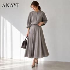 ANAYI 千鳥格子 フレアスカート セットアップ 金ボタン ボリューム袖