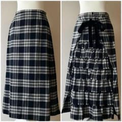 ピンクハウス　ウール　バックティアードスカート　チェック　リボン　黒 ピンクハウス ウール バックティアードスカート チェック リボン 黒