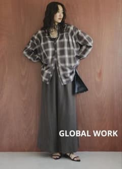 【GLOBAL WORK】シルクライクサス付きワイドパンツのサムネイル