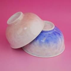 新品未使用 陶あん 京焼 清水焼 花結晶組飯碗 夫婦茶碗 白地青赤 2色