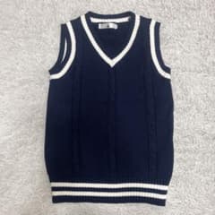 ✳︎50円お値下げしました！ ニットベスト ネイビー チルデンデザイン　学生のサムネイル