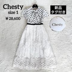 新品タグ付きChesty ドットレースボウタイワンピース ホワイト レース
