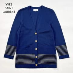 YVES SAINT LAURENT ボーダー カーディガン 金ボタン L 青 - メルカリ