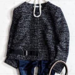 【セオリー リュクス】ツイード ノーカラー ジャケット イタリア生地 40 美品【大きいサイズ40】セオリーリュクス ノーカラー ツイード