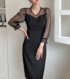 SHEIN  DAZY コントラストメッシュ パフスリーブ ボディコンドレスのサムネイル