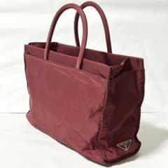 PRADA プラダ ナイロン 三角ロゴプレート トートバッグ 腕掛け レッド