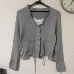 グレー リブ編み クロップドカーディガンのサムネイル