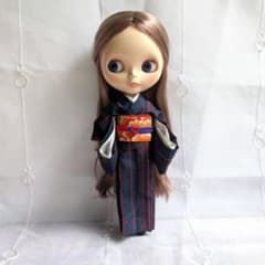 【ブライス着物】紺色紬の着物セット＊着物リメイク＊No.120-aのサムネイル