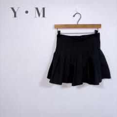 f262【Y•M】プリーツ切替フレアミニスカート ブラック 着回し 無地