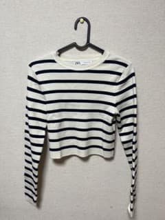 ZARA ボーダー クロップド丈 トップスのサムネイル