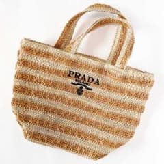 PRADA ラフィア風 トートバッグ ボーダー プラダ ノベルティ - メルカリ