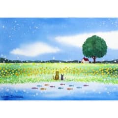 原画）花畑の猫【A5サイズ／水彩画】絵画 インテリア - メルカリ
