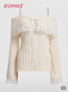 SHEIN ROMWEオフショルダー ニット レース リボン 姫系のサムネイル