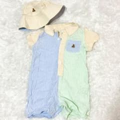 【極美品】babyGAP ストライプシャツロンパース 80cm 帽子セット 半袖のサムネイル