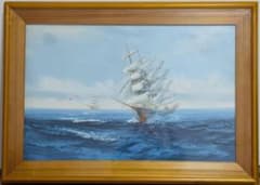 【真作】絵画　油彩　帆船の航海　風景画　海景　青い海　海の風景　A190 真作】絵画 油彩 帆船の航海 風景画 海景 青い海 海の風景 A190 - メルカリ