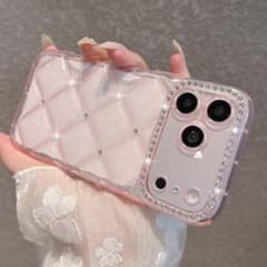 【即購入OK】iPhoneケース ラインストーン キルティング ピンク クリアのサムネイル