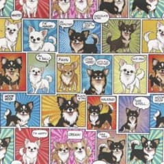 ★セット販売中★札付きゆきんこさん❖スーパークローンxチワワ…単品購入コメントへ ゆきちゃん限定】X2324-7 アメコミ風 ロングコートチワワ柄 生地 1m