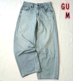 GU ワイドストレート デニムパンツ ライトブルー M