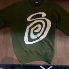 Stussy スワールロゴ ニットセーター M オリーブグリーン - メルカリ