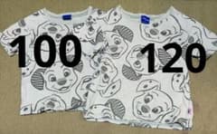 Two Disney short-sleeved t-shirts, sizes 100 and 120, matching sets.