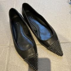 ZARA Studded Pointed Toe Flat Shoes, Black, Size 36