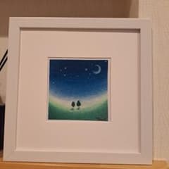 パステル画　夜空と二本の木のサムネイル