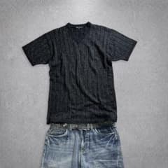 00s archive rib knit vneck tee black y2k - メルカリ