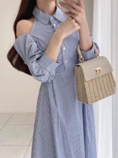 GRL 袖2Wayストライプ柄フレアシャツワンピースのサムネイル
