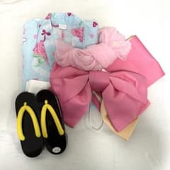 【即着用可】女の子 浴衣 フルセット 5才 6才 水色 薔薇 クリーニング済のサムネイル