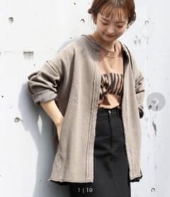SLOBE IENA  裏毛ノーカラーカーディガン　ベージュ　フリーサイズのサムネイル