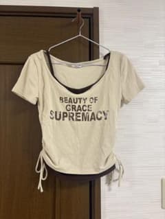 ベージュ レイヤードTシャツ サイドドローストリング INGNIのサムネイル