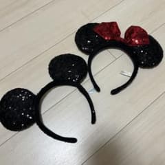 ディズニー カチューシャ ミッキー　ミニー スパンコール セット　黒　ブラックのサムネイル