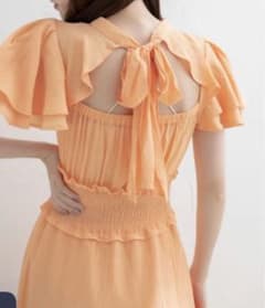 【WEB限定カラー有】ピンタックバックリボンフレア袖ワンピース オレンジのサムネイル