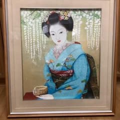 六代目歌川豊国作　　日本画板画　【　舞妓　野点茶図　】　木枠額装　手描き m85593729892_1.jpg?1725512819