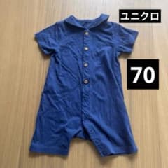 ユニクロ 70 襟つき ロンパース ショートオール ネイビー　UNIQLO