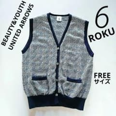美品⭐6 ROKU ユナイテッドアローズ千鳥格子ニットベスト ネイビー 綿