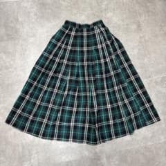 Samansa Mos2 グリーンチェック タックフレアスカート コットンのサムネイル