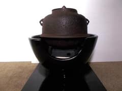 茶道具 風炉釜セット 紅型野々田電熱器/コード欠品 茶釜 送料込み