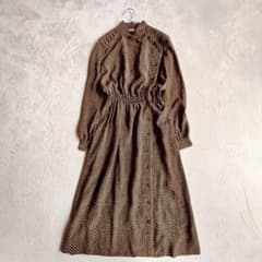【コマンドシンシア】ロングワンピース（9号）ドット柄 長袖 ウエストゴム フレア