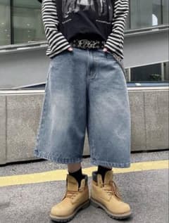 ワイドデニムハーフパンツ ウォッシュドブルーのサムネイル