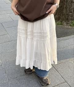 cpcm 段刺繍レーススカートレース切り替え ティアードロングスカート ホワイトのサムネイル