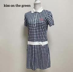 キスオンザグリーン ゴルフウェア 半袖ワンピース チェック ロゴ刺繍