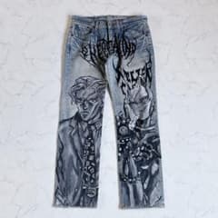 一点物 ハンドメイド ペイントデニム リメイク ジョジョ 吉良吉影 W32 一点物 ハンドメイド ペイントデニム リメイク ジョジョ 吉良吉影 W32