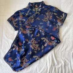 ネイビー ドラゴン刺繍 チャイナドレスのサムネイル