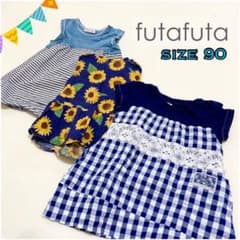 【子供服】futafuta チェック柄 ひまわり ストライプ ワンピース セットのサムネイル